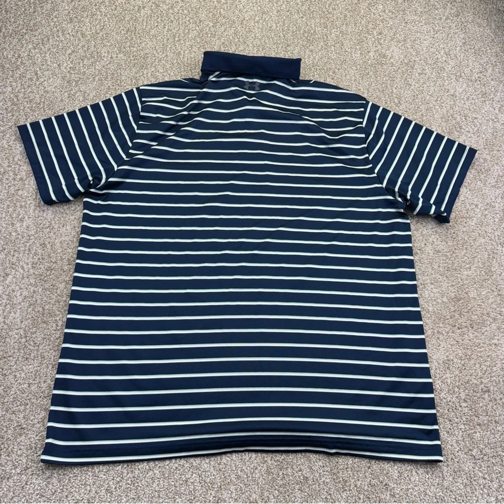 Under Armour Blue White Green Striped Polo Shirt Mens Size 2XL Heatgear - Picture 6 of 10